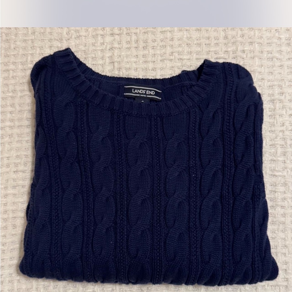 Lands' End Deep Blue Cable Knit Sweater